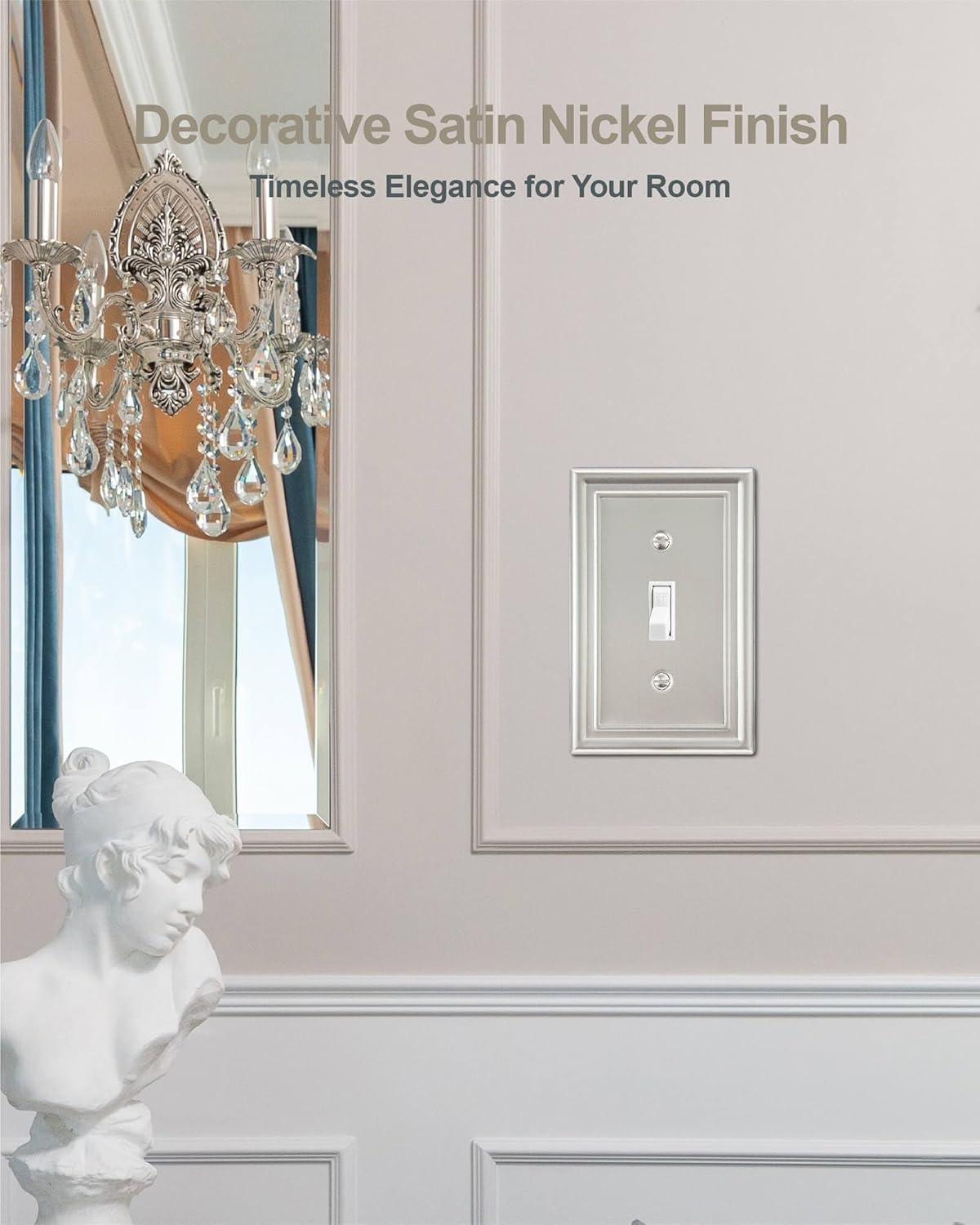 2-Pack Single Toggle Wall Plate, Metal Light Switch Cover, Satin Nickel Switch Plate Cover, 3.15‘’*4.88‘’， Midsize, A035 Series