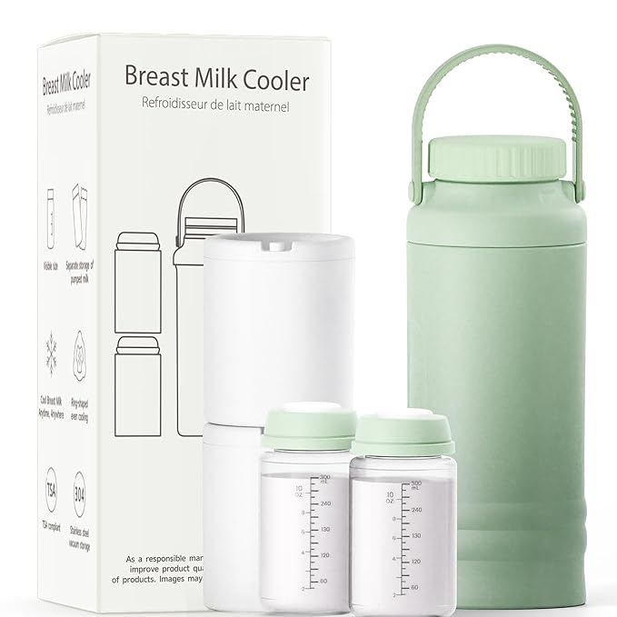 22oz Breast Milk Cooler Bottle, 360° Cooling for 24 Hours, Portable Breastmilk Chiller with 2 Bottles, TSA Approved, Safe for Baby Bottle Sterilizer