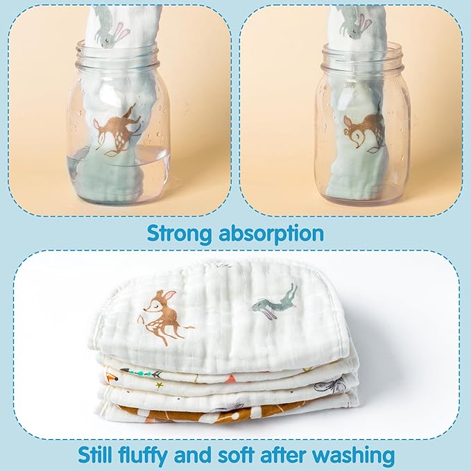 Zainpe 6Pcs Snap Muslin Cotton Baby Bibs Owl Fox Leaf Bear Bib with 6 Absorbent & Soft Layers Machine Washable Adjustable Burp Cloth for Infant Girl Boy Toddler Drooling Eating Teething 0 to 24 Months