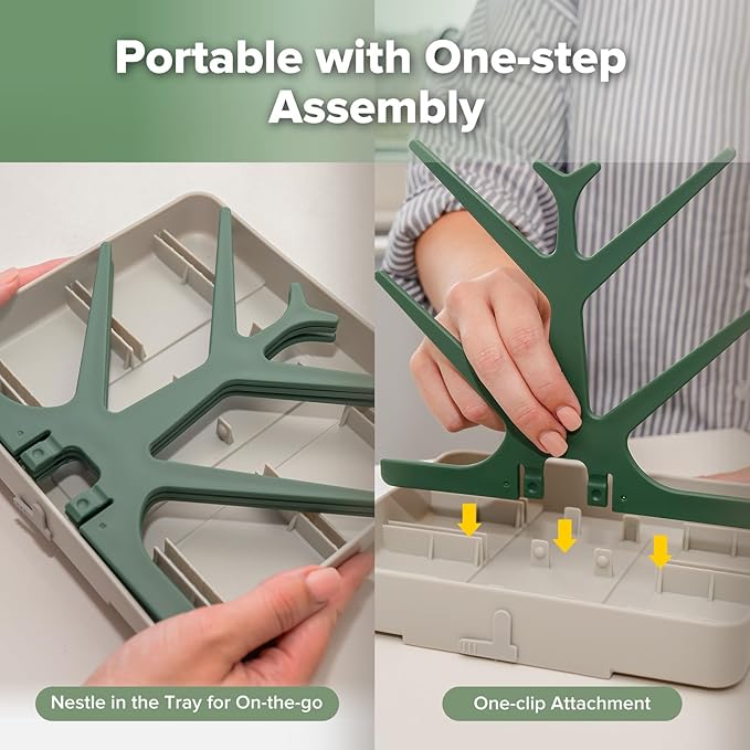 haakaa Baby Bottle Drying Rack, Space Saving Bottle Drying Tree for Bottles/Pump Parts/Pacifiers and Other Baby Essentials, Easy-Store Dryer Rack Great for Home & Travel, BPA Free (Forest Green)