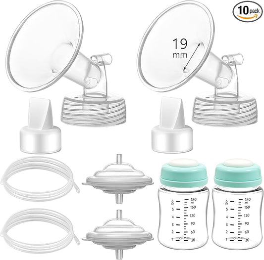Pump Parts Compatible with Spectra S1/S2/9 Plus, Not Original Accessories, Full Set Replacements Include 19mm Flange, Duckbill Valve, Backflow Protector, Tubing and Bottle