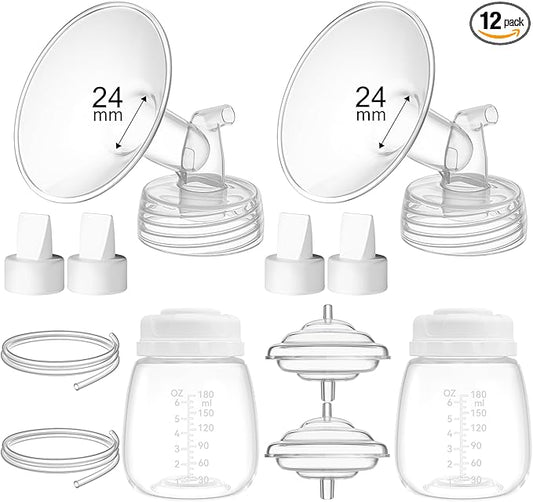 24mm Replacement Pump Parts for Spectra S1 S2 9 Plus Synergy Gold Includes Flange Duckbill Valve Tubing Backflow Protector Bottle,Compatible with Motif Luna Cimilre Ameda MYA Pump
