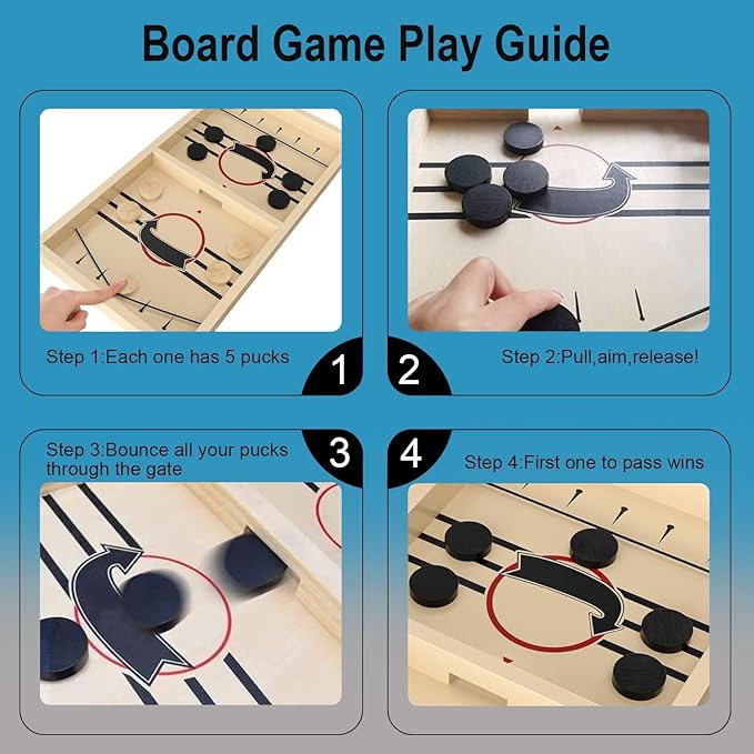 Large Sling Puck Game,Plastic Family Indoor Table Board Game for 2-4 Players,Fast Paced Super Winner Sling Hockey Board Games & Rapid Slingshot Battle Table,Christmas Stuffer Idea for 7 Age