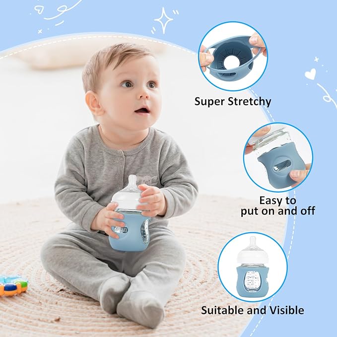 3 Pack Silicone Sleeves for Philips Avent Natural Glass Baby Bottles, Anti Breakage Baby Bottle Holder for Baby Boys, Compatible with Philips Avent Glass Natural Baby Bottle, 4oz