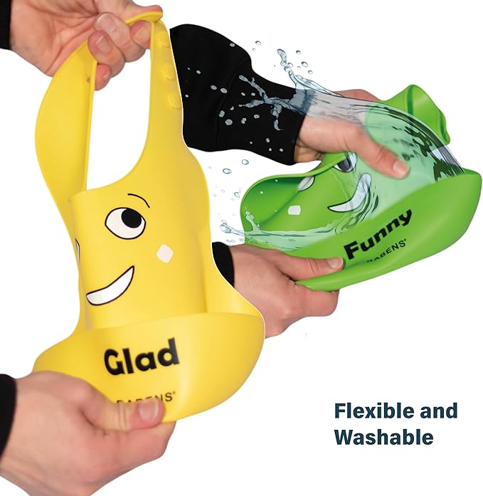 MY FIRST EMOTIONS Set of 4 Silicone Bibs for Babies and Toddler BPA Free Waterproof Adjustable Feeding Bib with Large Pocket Food Catcher Easier Mealtime