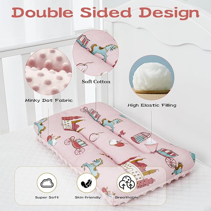 Reidio 1Pcs Toddler Pillow Double Sided Breathable Soft Cotton & Minky Dot Fabric Kids Pillow Cute Small Pillow Machine Washable (Yellow)