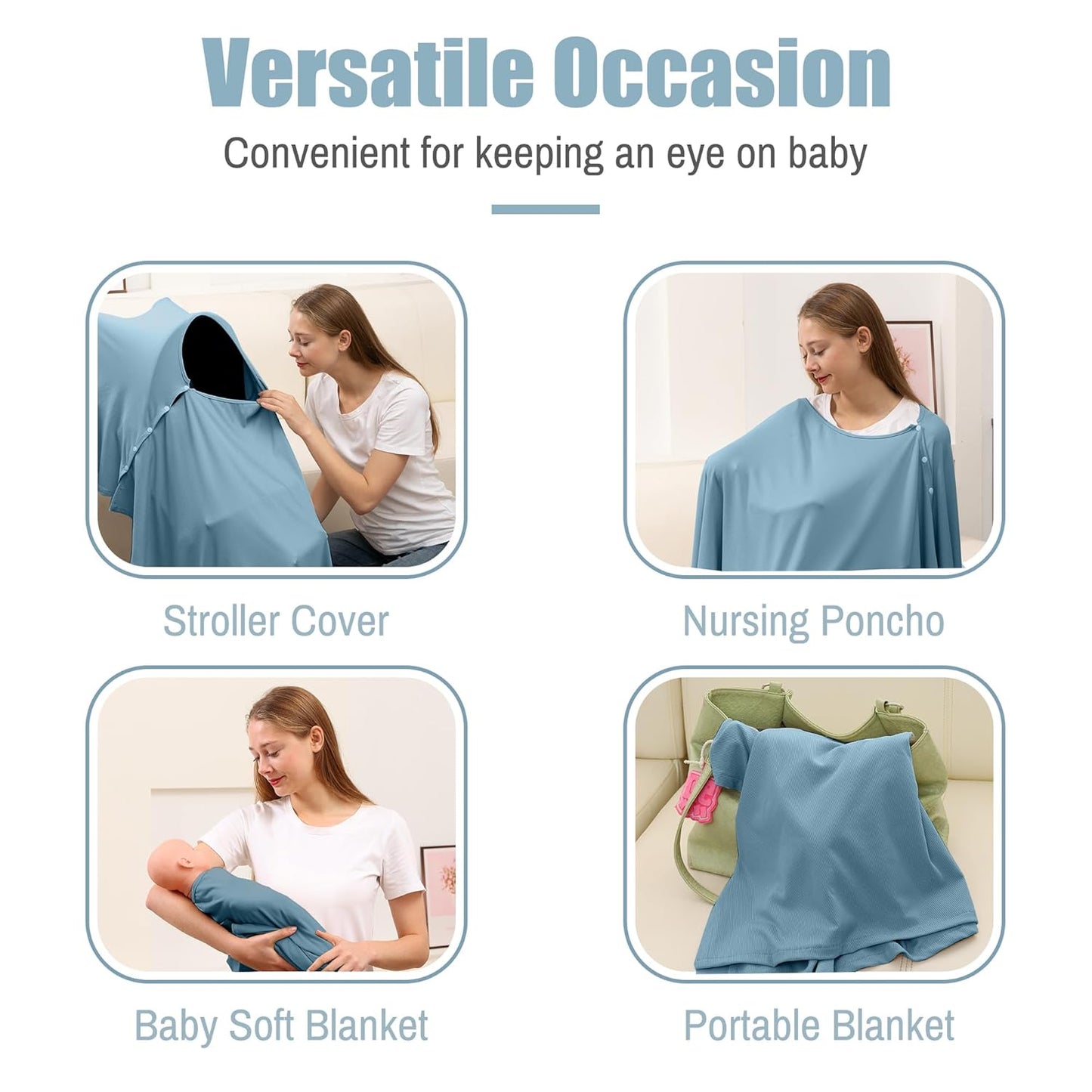 Nursing Cover for Breastfeeding- Viscose from Bamboo Ribbed Covers for Baby Breast Feeding, Full Coverage Privacy, Soft & Breathable Nursing Covers, Multi-Use Shawl Car Seat Cover