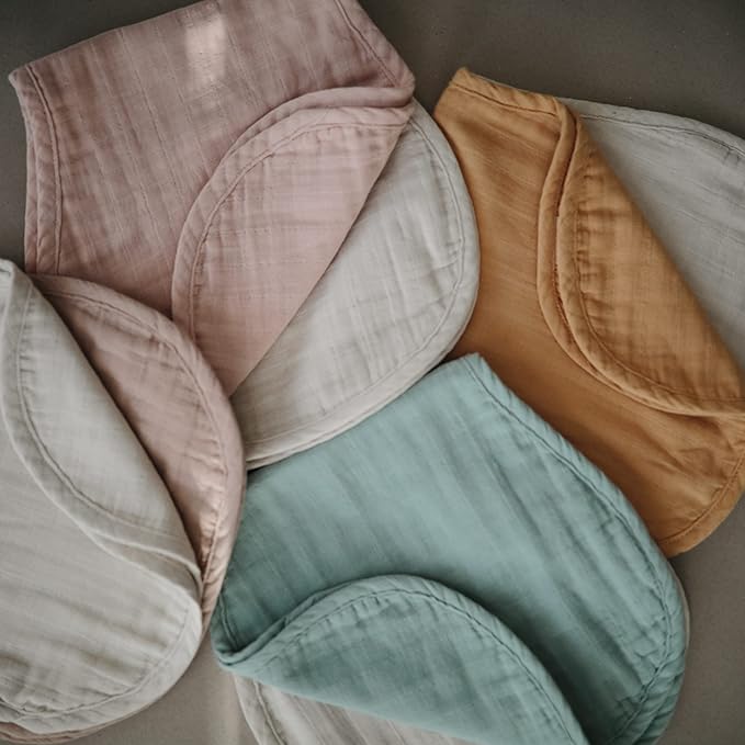 mushie Muslin Baby Burp Cloths | 100% Organic Cotton, Set of 2 (Roman Green/Fog)