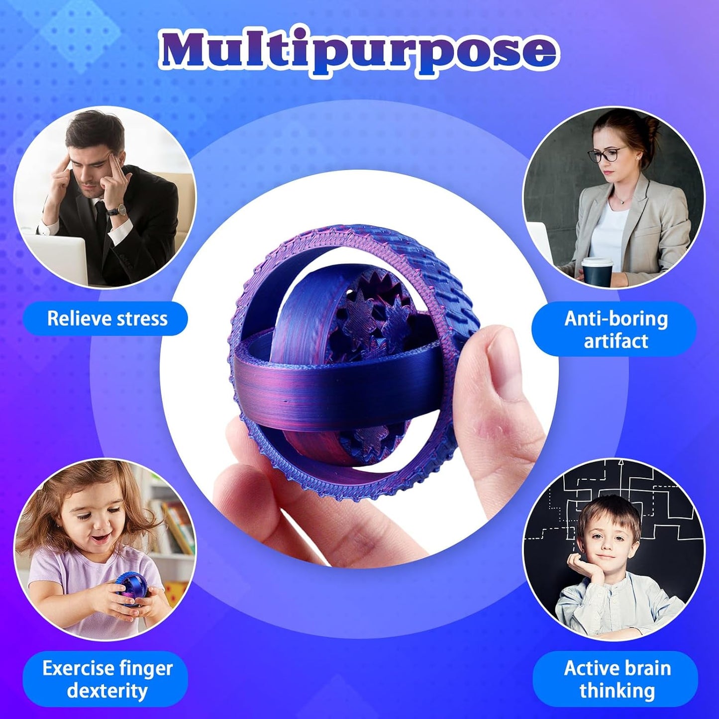 2-Pack 3D Printed Fidget Spinners for Kids & Adults - Stress Relief Toys for ADHD, Anxiety & Sensory Needs | Quiet Office Desk Toy & Party Favors - Birthday Goodie Bag Fillers for Kids