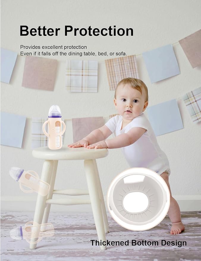 ZCH 4-Pack Silicone Sleeves for Lansinoh Glass Bottles, BPA-Free Drop-Resistant Baby Bottle Sleeves with Handles, Compatible with Lansinoh Anti-Colic Glass Baby Bottles (8 oz)