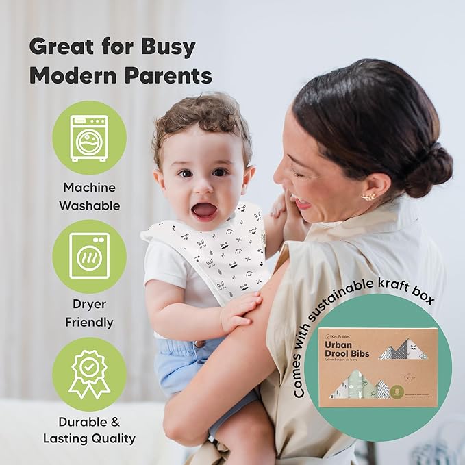 8-Pack Organic Baby Bibs for Boys, Girls - Soft Cotton Drooling and Teething Bibs for Baby Girl & Boy, Extra Absorbent, Easy To Clean & Put On for Toddler, Newborn, Infant 0-24 Months (Nordic)