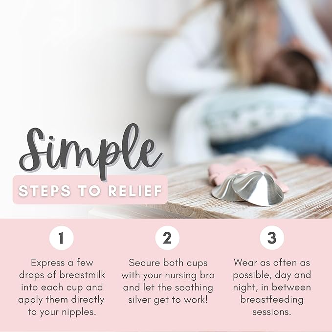 Cradle & Grace Pure 999 Silver Nursing Cups with Gray Carrying Case, Silver Nipple Shields for Breastfeeding Newborn, Silver Nipple Covers Breastfeeding Kit, X-Large