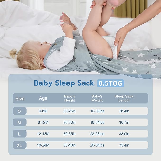 3 Pack Baby Sleep Sack 18-24 Months 100% Cotton TOG 0.5 Baby Sleeping Bag 2-Way Zipper Toddler Wearable Blankets Comfy Stretchy Summer Sleep Sacks
