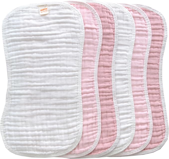 MUKIN Baby Muslin Burp Cloth Set of 6, Ultra Soft Absorbent Thick Cotton Burping Cloths for Unisex Newborn Babies, 20'' by 10'' Neutral Milk Spit Up Rags Boys Girls - Baby Must Haves. (Gradient Pink)
