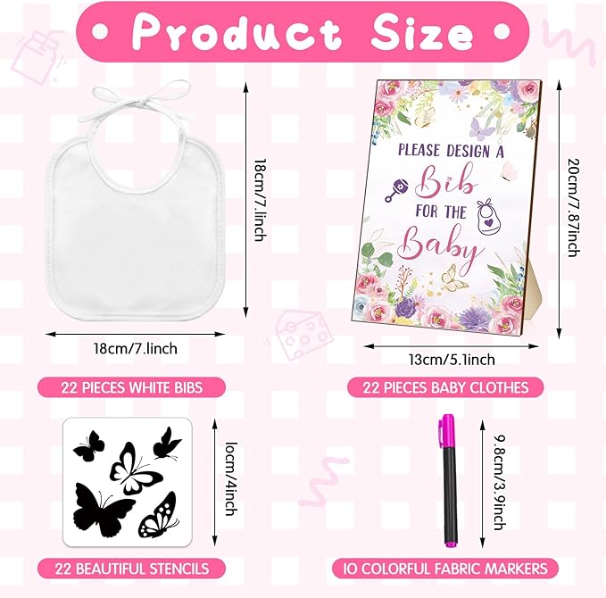 Newwiee 55 Pcs White Bibs for Baby Decorating Design a Bib Decorate Plain newborns Bibs Wooden Sign for Baby Shower Games Kit