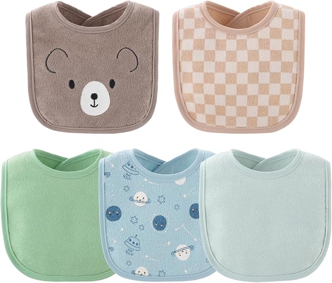 The Peanutshell Baby Boy or Girl Terry Bibs Set of 10-100% Cotton, Soft, Absorbent Baby Bibs for Boys and Girls, Unisex Toddler Baby Boy or Girl Bibs Set, Newborn & Infant Bib - Soft Neutral