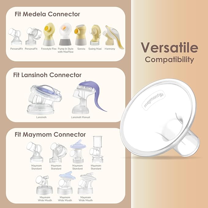 Maymom MyFit 19 mm Small Shields Compatible with Medela Breast Pump- PersonalFit, Freestyle, Harmony, Maxi, Freestyle Flex Connector; Connect to Maymom Widemouth/Narrow Connector, 2pcs