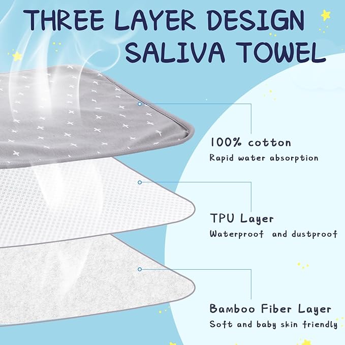 Newwiee 5 Pcs Large Towel Bib Toddler for Baby Toddler Cloth Bib Soft Pullover Baby Absorbent Full Coverage Drooling Feeding