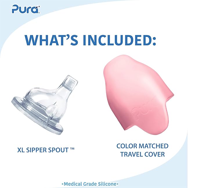 Pura Kiki 9oz/260ml Stainless Steel Insulated Sippy Bottle w/Sleeve, Plastic-Free, MadeSafe Certified, Medical-Grade Silicone Sipper Spout Fast Flow for Kids, Toddlers, Babies & Infant – Rose