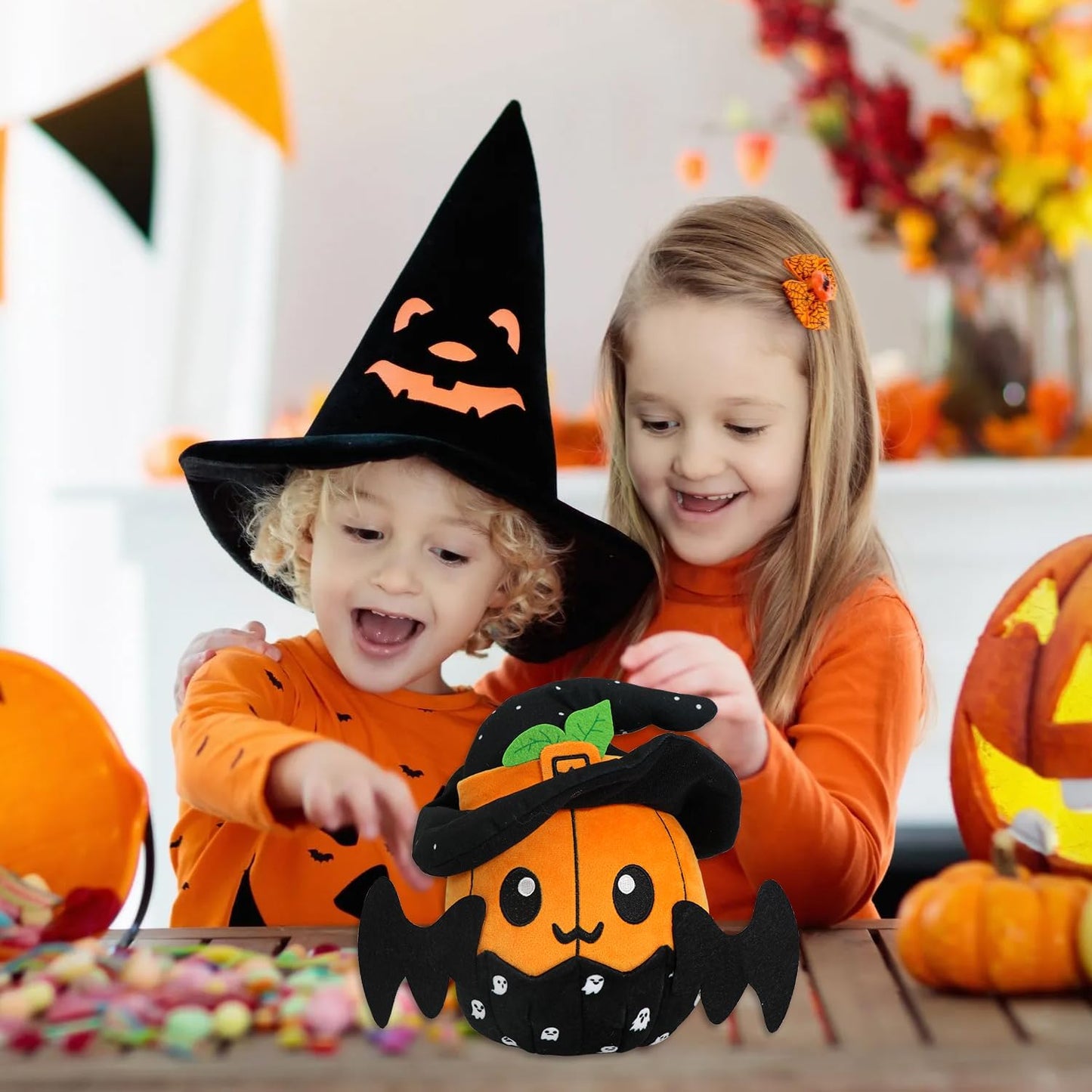 Halloween Plush Witch Dolls, Cute Pumpkin Witch Plushies - Stuffed Animal Pillow Toys for Boys & Girls, Birthday Gifts