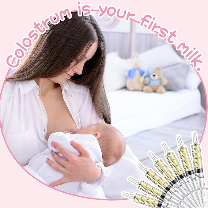 Trelaco Colostrum Collector Kit Include Sterile Sealed Breast Milk Syringes with Caps No Needle Colostrum Syringes Stickers 1 Measuring Cup Harvesting Collection for Breastmilk(100 Sets,5 ml)