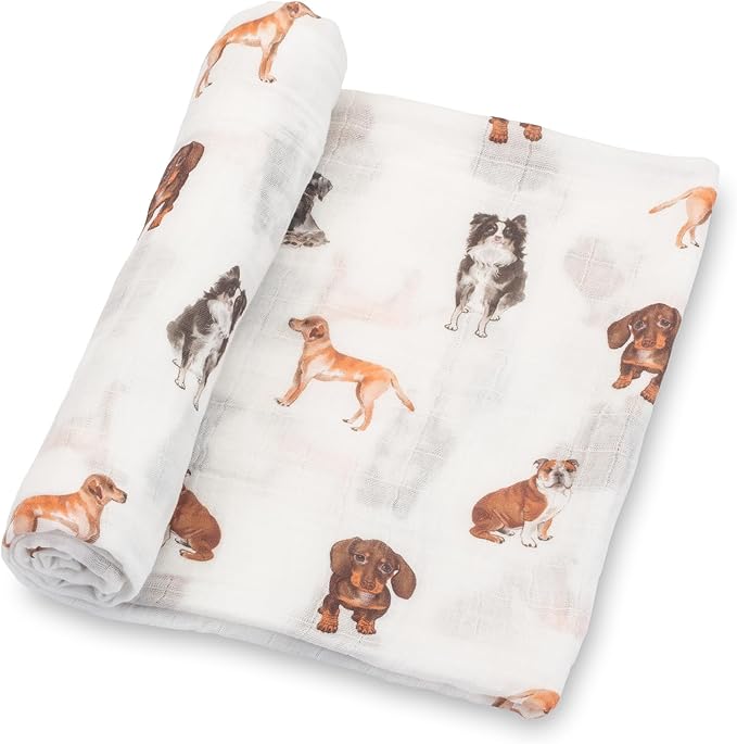 LollyBanks Swaddle Blanket, 100% Cotton Muslin Swaddle Blankets, Neutral Swaddle Blanket 47 x 47 Inches, Baby Blanket for Boys and Girls, Baby Essentials, Registry (Dogs Print)