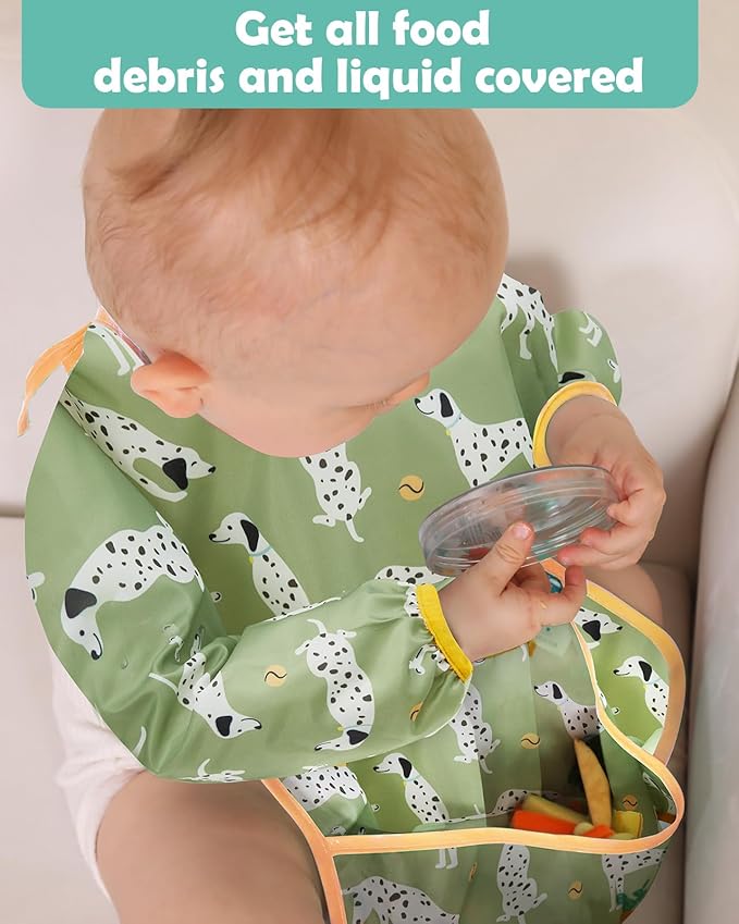 Lictin Long Sleeve Bibs 5 Pack - Baby Bibs, Waterproof Toddler Bibs, Baby Smock for Eating, Baby Bibs for Feeding Teething