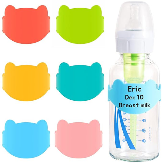 Silicone Baby Bottle Labels for Daycare, Write and Reusable Waterproof Daycare Label for Baby Bottle, Pack of 6