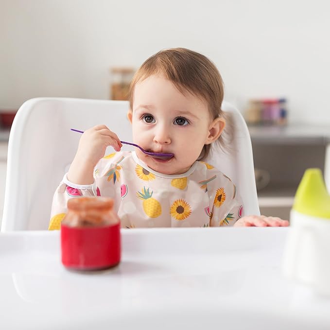 3 Pcs Long Sleeved Bib Set|Baby Waterproof Bibs with Pocket Bundle|Toddler Bib with Sleeves|Stain Resistance Smock 6-24 Month