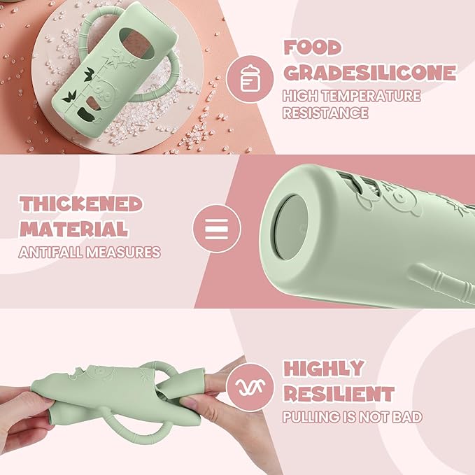 3 PCS Dr Brown Glass Bottles Silicone Sleeves, Compatible with Dr Browns Glass Bottles 4 oz, Anti-Drop Dr Brown Baby Bottles Sleeves with Handles, Heat-Insulating and Easy to Clean