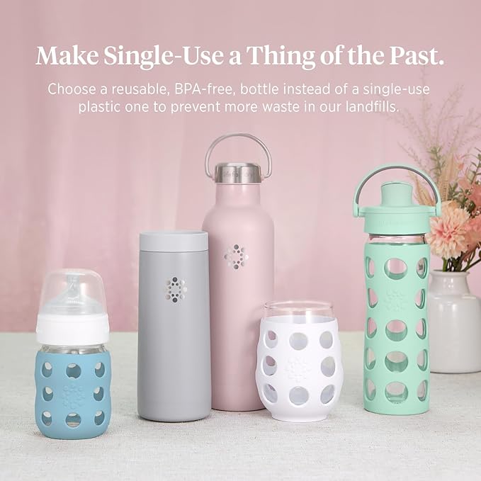 Lifefactory 4-Ounce BPA-Free Glass Baby Bottle with Stage 1 Nipple and Protective Silicone Sleeve, Stone Gray