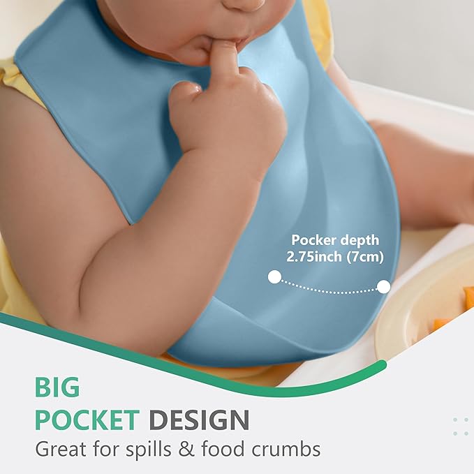 Cuddle Campus Set of 3 Silicone Bibs for Babies & Toddlers,Soft Adjustable Bibs with Pocket Food Catcher for Baby Girl,Boy