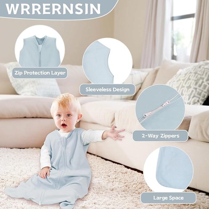 Baby Sleep Sack 0-6 Months,100% Cotton TOG 0.5 Wearable Blanket for Newborn and Infant, 3 Pack 2-Way Zipper Lightweight Sleeping Bags for Toddler