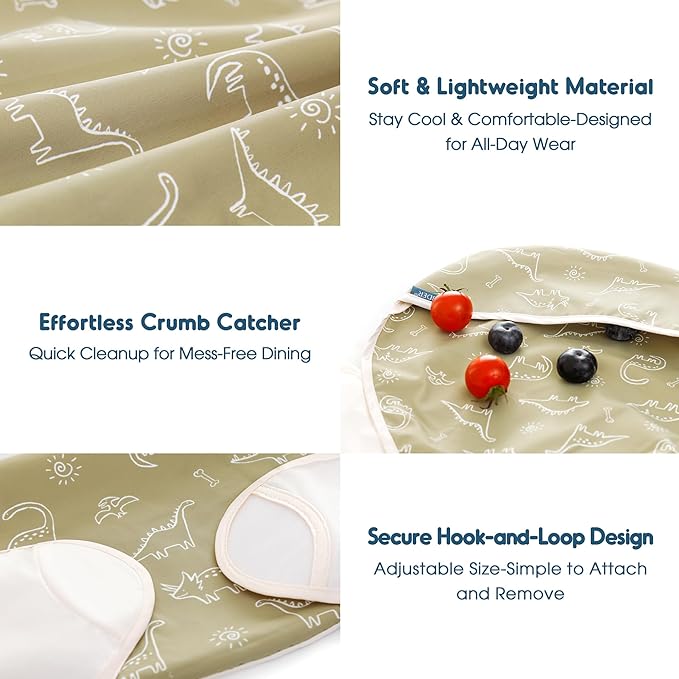 GRSSDER 3-pack Mess Proof Baby Feeding Bibs with Food Catcher Pocket, Soft Lightweight Waterproof Fabric Material with Zero Plastic-like Feel, Adjustable and Easy Clean Toddler Bibs for 6-36 Months