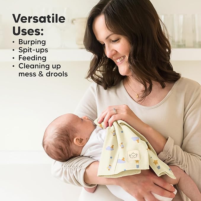 Organic Burp Cloths Baby Boy, Girl - 6-Pack Large Cotton Burping Cloths for Babies, Spit Up Rags, Super Absorbent, Ultra Soft Newborn Rag, Gender Neutral, Machine Washable, Durable (Dreamers)