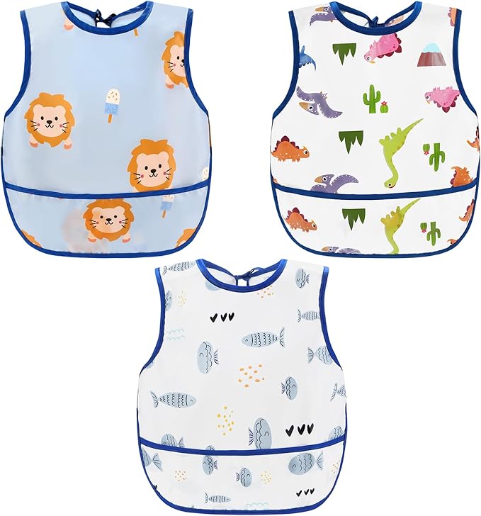 Accmor Baby Bibs, Waterproof Baby Toddler Bibs, Apron Smock Bib for Baby Boys Girls, Essential Must Have for Eating, Feeding