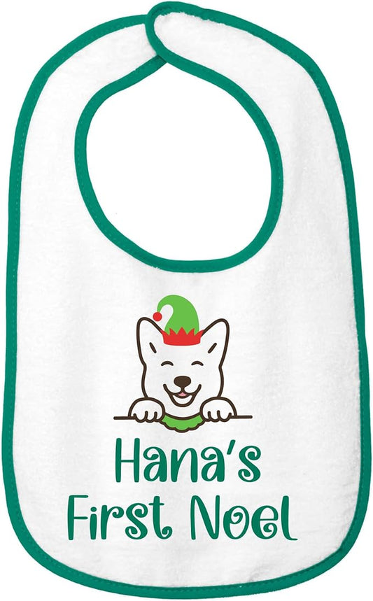 Personalized Baby Bib – Soft Cotton Terry, Cute Jindo Dog Design with Custom Text (1-2 Lines) – Newborns & Toddlers