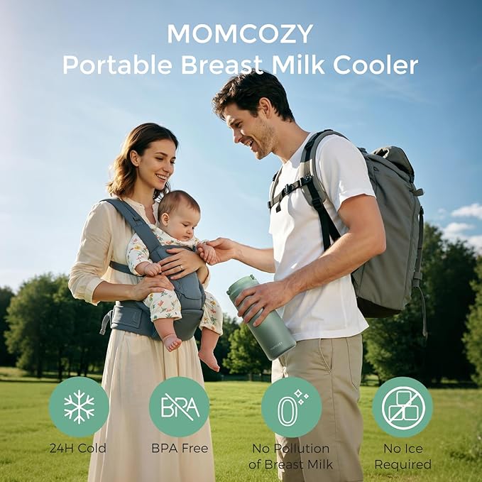 Momcozy Portable Breast Milk Cooler for Travel, 24H Ice-Free Cooling Breastmilk Storage Bottles Container, 12oz Leak Proof Outdoor Small Freezer, Baby Breastfeeding Essential Gift for New Moms