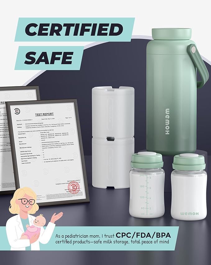 Breast Milk Cooler Bottle-24H Double-Layer Cooling, TSA Approved, 2 Leakproof Bottles & Ice Packs, (Non-Toxic BPA) for Travel, Work, Night Pumping, Gift for New Moms (Green)