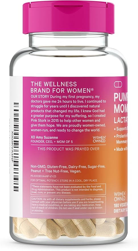 Pink Stork Pumping Moms Lactation Support for Breast Milk Supply with Goat's Rue and Moringa - 180 Capsules