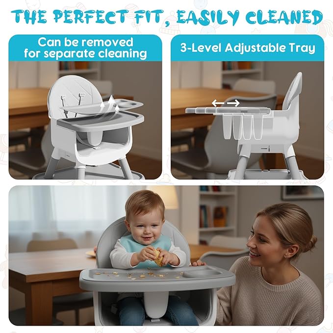 6 in 1 Baby High Chair, Convertible Highchair for Babies and Toddlers (Grey)