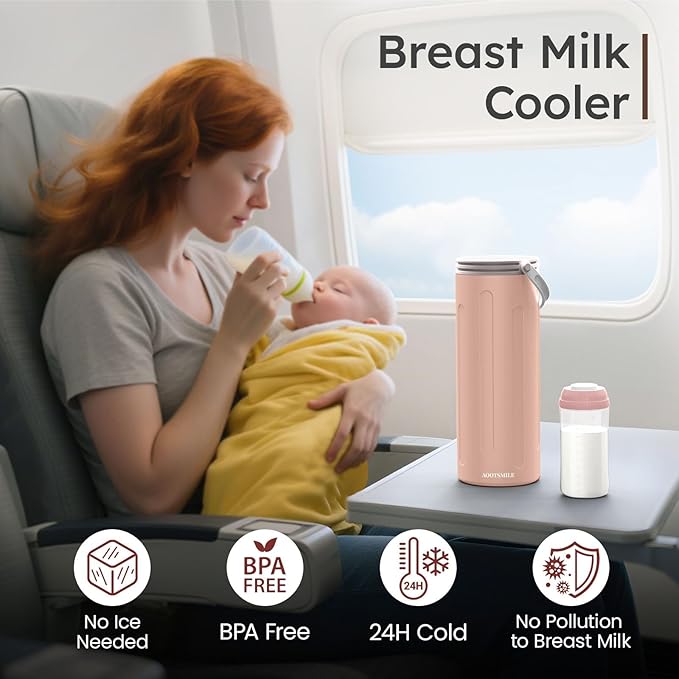 Portable Breast Milk Cooler for Travel, 22oz Large Capacity Breastmilk Chiller for Working Moms, 360° Cooling Keeps Milk Chilled 24 Hours, Includes 2 Baby Bottles, Breastfeeding Essentials