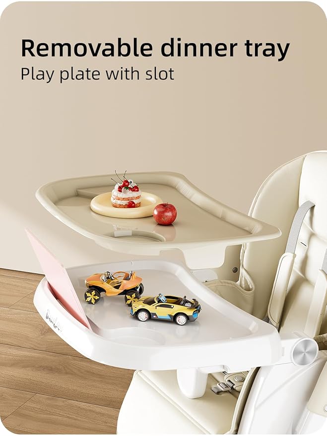 High Chair, Foldable High Chairs for Babies and Toddlers with Removable Tray, Height Adjustable Feeding Chair, Adjustable Backrest and Footrest, Beige