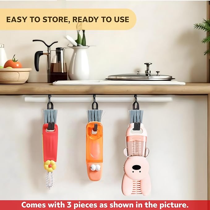 Cup Lid Cleaning Brush, 3 in 1 Cup Cleaner Brush New Multifunctional Lid Cleaner Lid Brush Cleaning Tool Multipurpose Bottle Gap Cleaner Brush Red