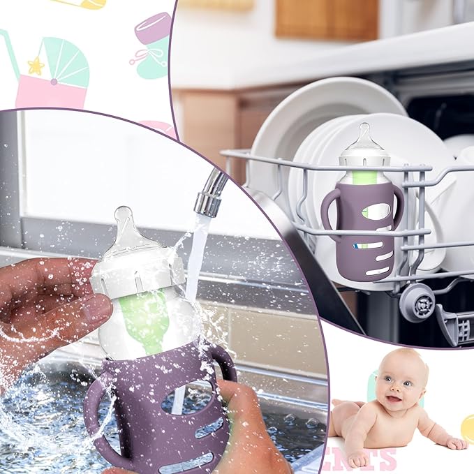 BUSOHA 3 Pack Silicone Sleeves for Dr. Brown's Glass Baby Bottles - Drop Protection Baby Bottle Sleeves Compatible with Dr. Brown's Newborn Glass Bottles with Silicone Handles,9oz