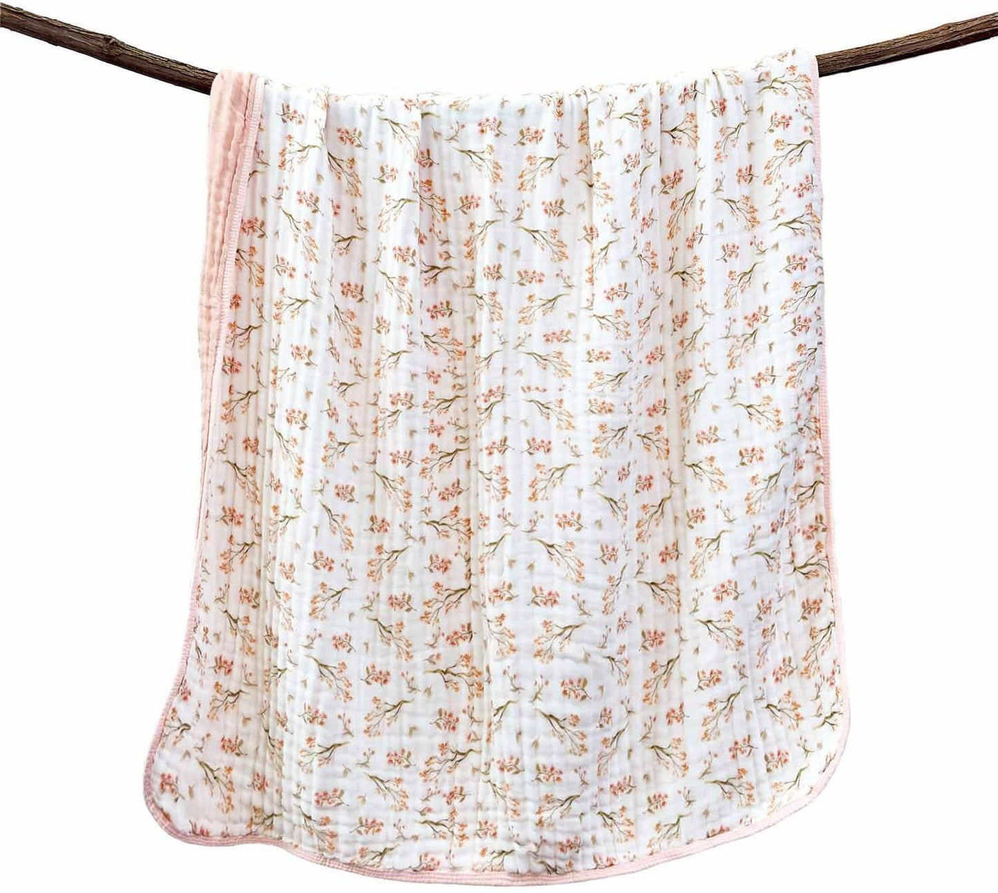 Pack of 2 Ultra Soft Muslin Baby Blankets for Girls Boys Breathable Lightwight Cotton Muslin Swaddle Blankets for Infant Toddler Newborn Nursery Swaddling Wrap 43"X43" (Floral and Pink)