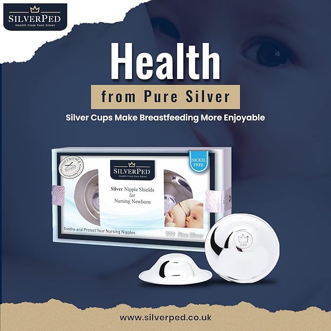 100% Silver Nipple Shield, Soothe and Protect Sore Nipples for Breastfeeding Newborn, Eco-Friendly Nickel-Free Silver Nipple Covers, Polished Surface, 2 Pieces (Standard)