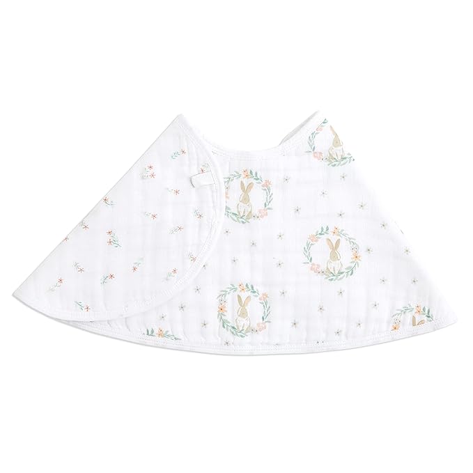 aden + anais Essentials Burpy Bib, 100% Cotton Muslin, Soft Absorbent 4 Layers, Multi-Use Burp Cloth and Bib, 22.5" X 11", Single, Blushing Bunnies