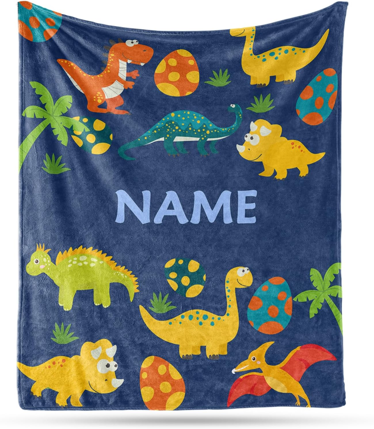 Ship Next Day, Custom Dinosaur Blanket - Printed in USA, Personalized Blankets with Name, Gift for Kids Boys Girls, Unique Present for Birthday, Christmas, Educational Blankets for Children