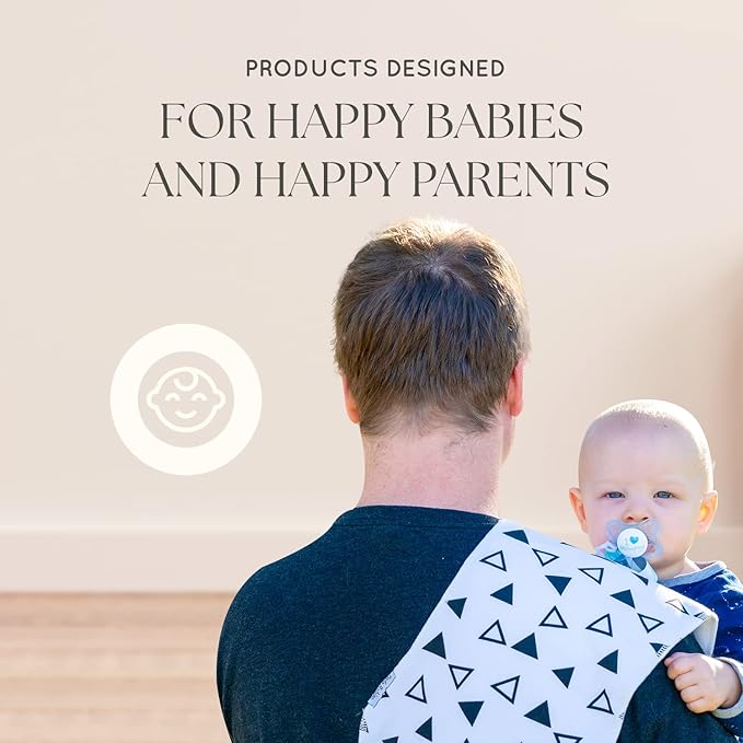 Dodo Babies 5-Pack Baby Burp Cloths - Soft Absorbent Cotton Newborn Essentials Must Haves - Spit-Up Rag & Pacifier Case with Clips - Contoured Fit Boy Burp Cloth Set - 2 Clips & Case Blue/White/Teal